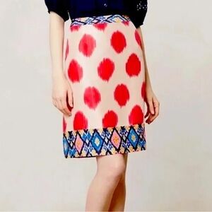 ANTHROPOLOGY Mauve Red and Blue Patterned Midi Skirt